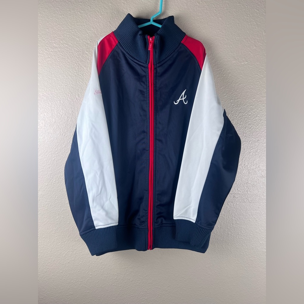 Atlanta Braves Jacket Youth Large MLB Stitches Zip Up Excellent Condition